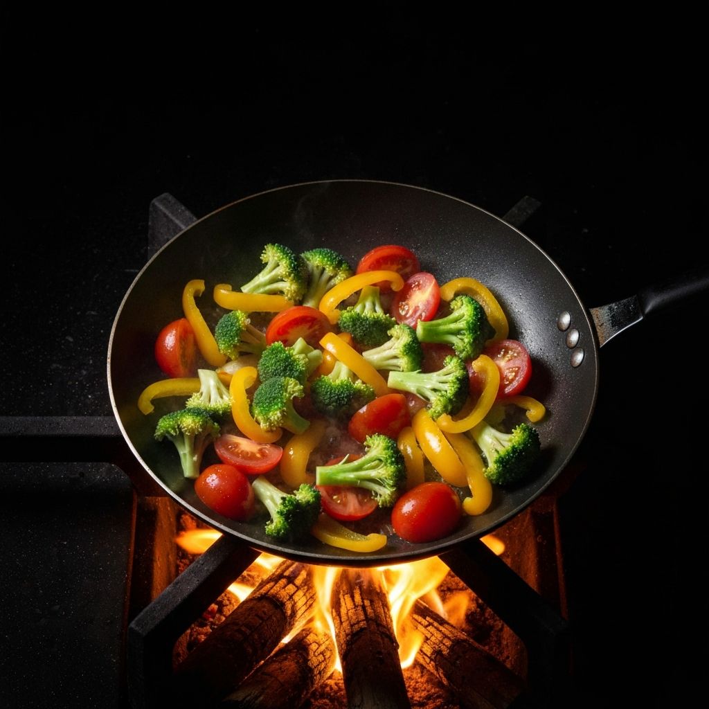 Colorful vegetables being stir fried